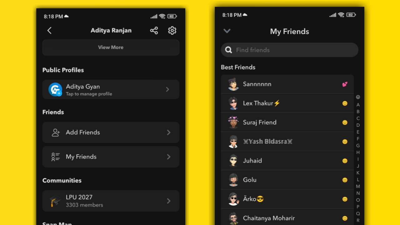 Second Method to see total friend count on Snapchat